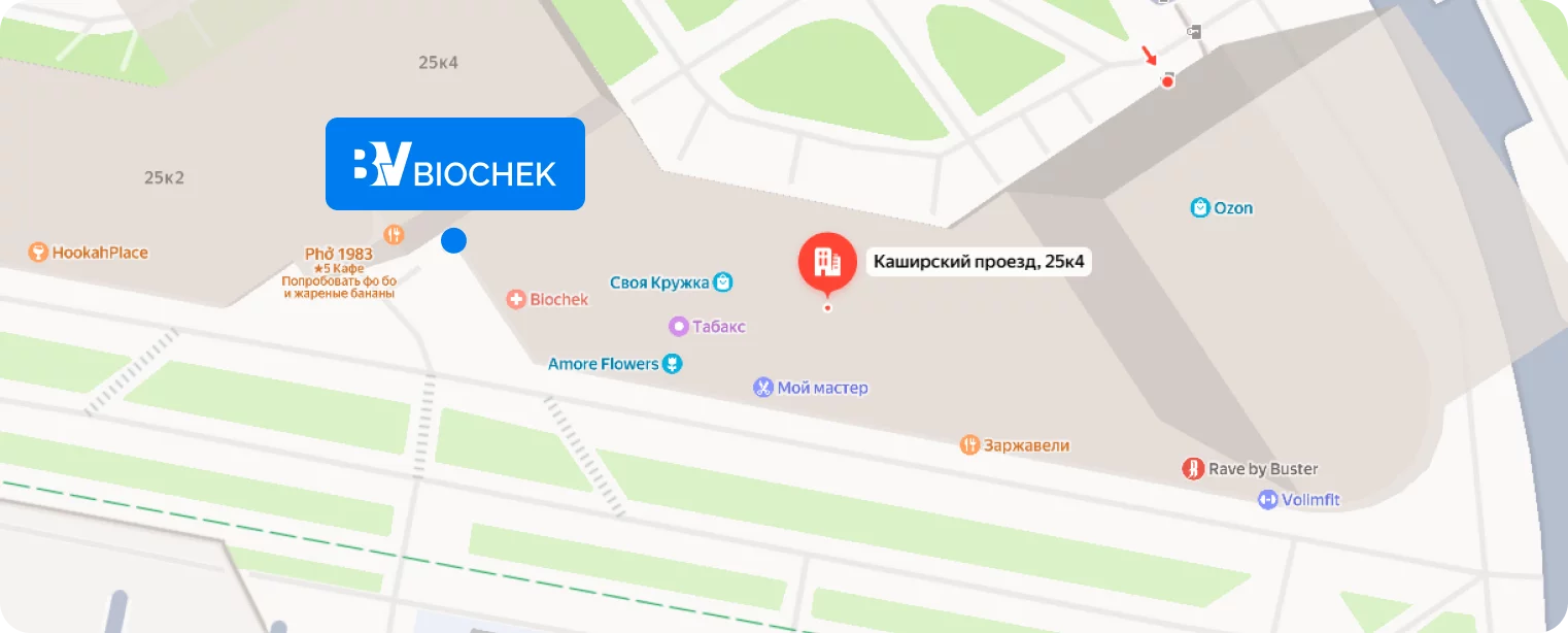 Карта: клиника BIOCHEK, Москва, Каширский проезд, 25к4